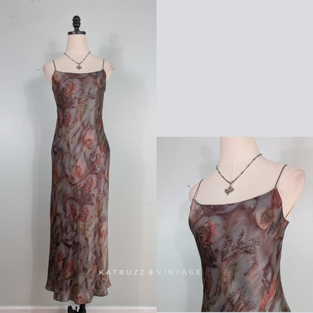 Vince Silk Watercolor Maxi Dress M Gray Multi Slip Fairy Grunge Guest Boho Hoco